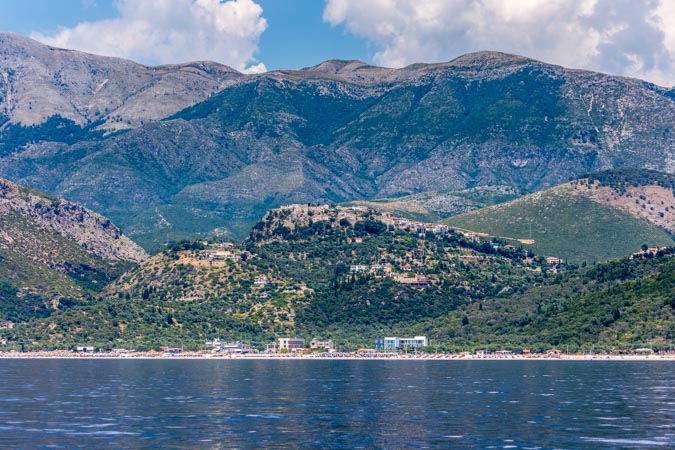 View of Livadhi beach and Himara castle, Albania riviera