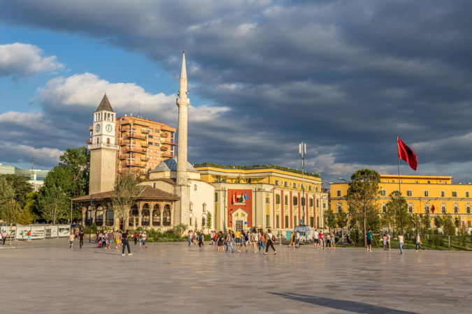 Ethem Bej Mosque and Skenderbeu Square, Tirana, Albania