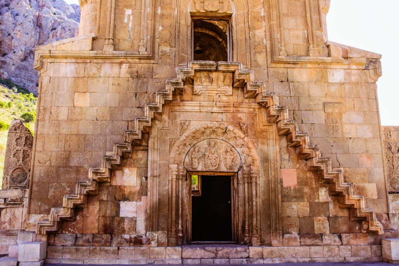 Cantilever staircase of main church of Noravank mediaeval monastery in Areni, Vayots' Dzor, Armenia