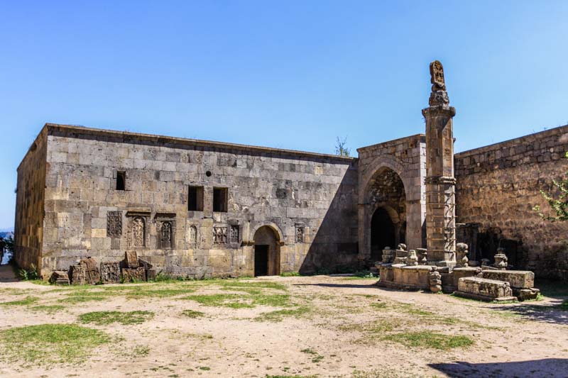 Pendulous column to alert from earthquakes in Tatev Monastery, Syunik province, Southern Armenia
