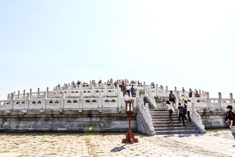 Beijing, China. Temple of Heaven. Circular Mound Altar, where annual sacrifices were staged in the annual prayer ceremony for good harvests. Marble terraced staircase,Chinese Ming architecture