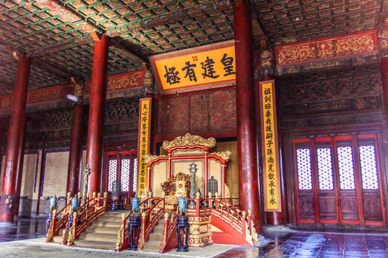 Forbidden City, Beijing, China. Throne in the Hall of Preserving Harmony