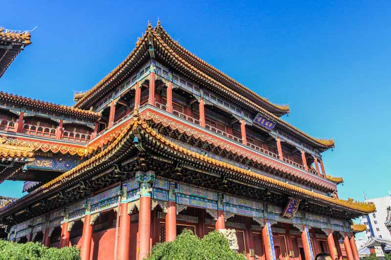 Yonghegong Lama Temple, China, Beijing. Pavilion of Ten Thousand Happinesses. Chinese Ming dynasty architecture, Buddhist temple