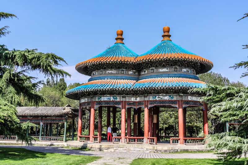 Beijing, China. Temple of Heaven, Double-ring pavilion. Chinese architecture, original structure with aquamarine roof