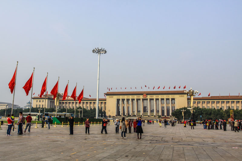 Tiananmen Square, Beijing, China. Great Hall of the People, Chinese parliament, Chinese Communist Party meeting place. Stalinist architecture in China