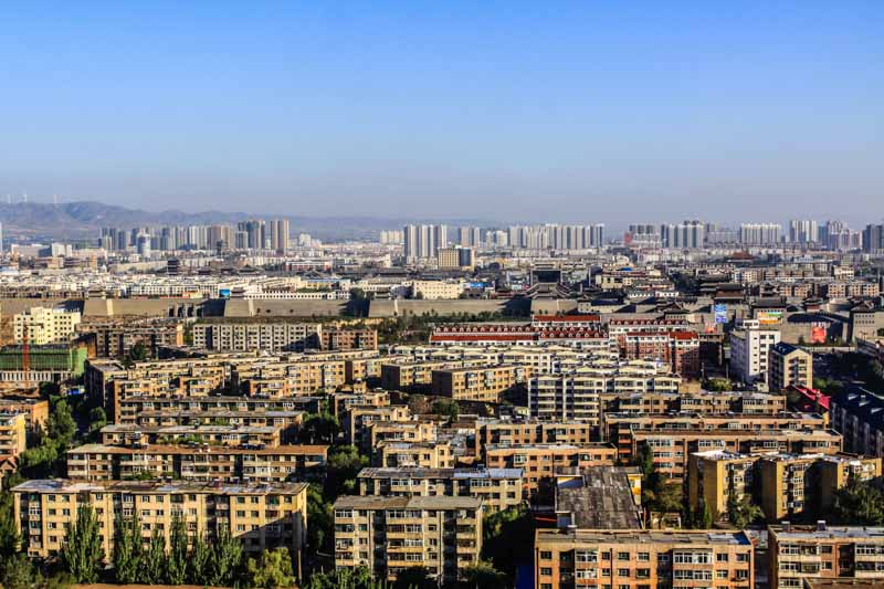 Panoramic view of residencial and high-rise concrete blocks in modern central Datong, China
