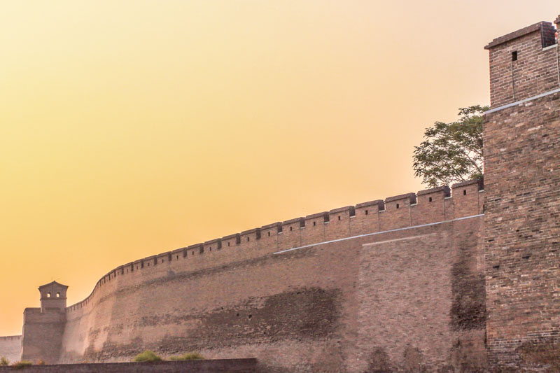 Pingyao city wall during sunset, golden hour (Shanxi Province, China)