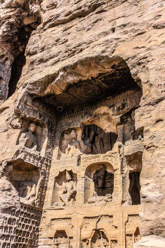 Yungang Grottoes, Datong, China: Cave no. 15, statues carved on niches on the rock
