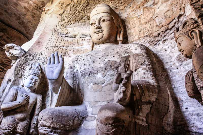 Yungang Grottoes, Datong, China: Cave no. 3. Chinese emperors depicted as Buddha