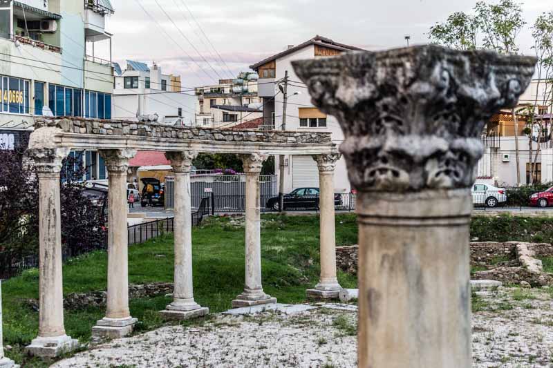Columns of byzantine forum in Durrës, Albania