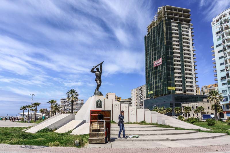 Monument to navy hero dating from Communist Albania in Durrës.