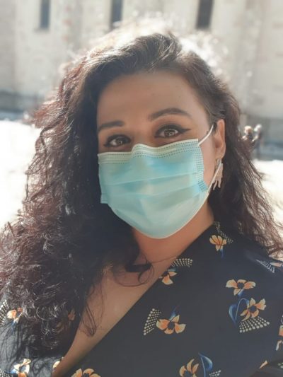female model with surgical mask
