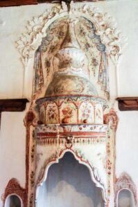 Chimney with colourful frescoes in Ottoman mansion in Gjirokastër, Albania, Skenduli house.