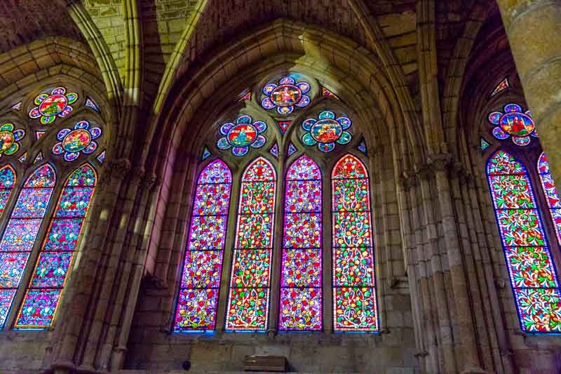 Medieval stained glass windows in León Cathedral, Spain