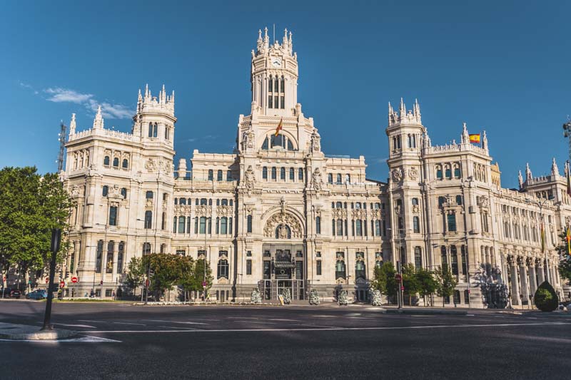 Early 20th century central post office. Total work of art, eclectic architecture masterpiece, total work of art. Madrid, Spain