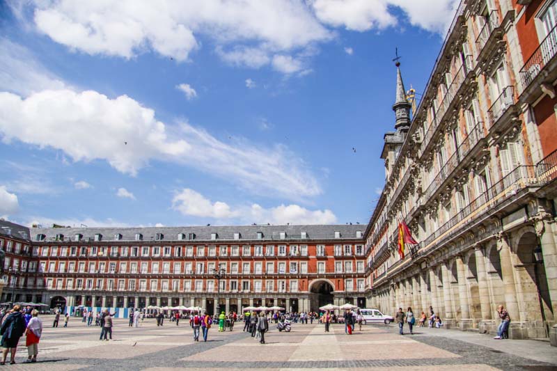 Historical main market square in Madrid old city, plaza mayor