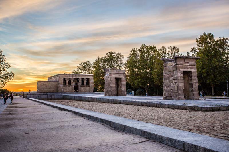 Egyptian Ptolemaic temple in Madrid, at sunset