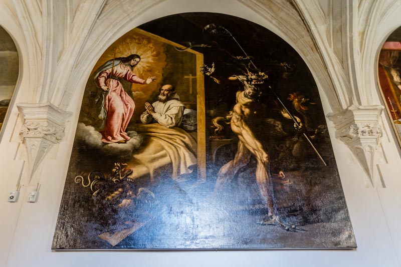 La aparición de la virgen a un hermano cartujo durante su sueño, uno de los cuadros de la serie cartujana de Vicente Carducho en el Real Monasterio de Santa María de El Paular en Rascafría, Madrid