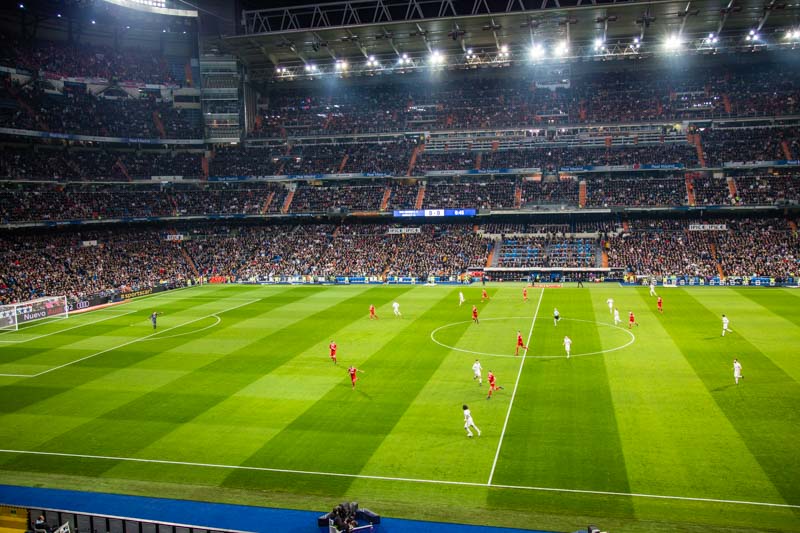 Real Madrid - Sevilla football game in historical stadium Santiago Bernabéu