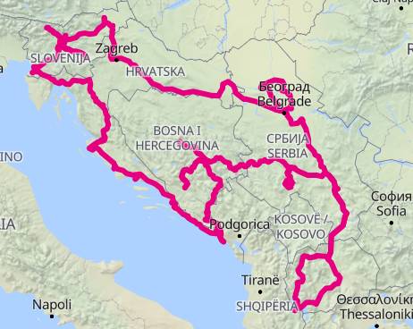 Map of 1 month road trip in former Yugoslavia