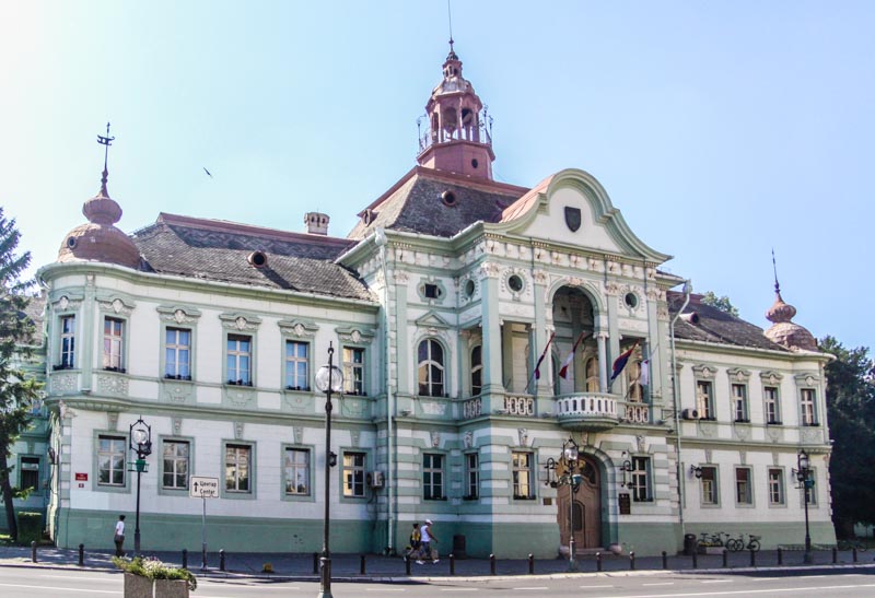 City hall in Austrian Baroque style, green colour, in Vojvodina, Serbia